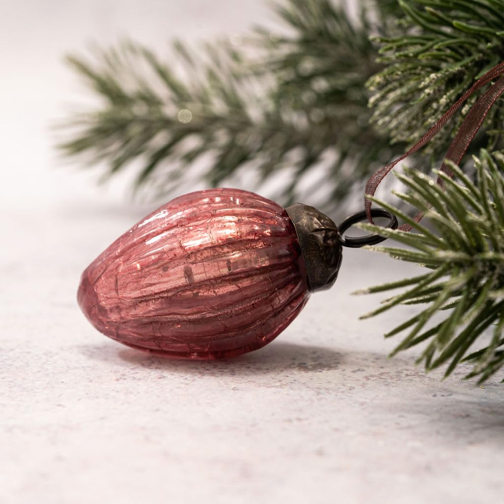 Aurora Christmas Mauve Arthur Cameron – Bauble Set Of 6 – Small 1" Crackle Glass Pinecone Ornaments – Hand-Blown Christmas Tree Decorations (Mauve)