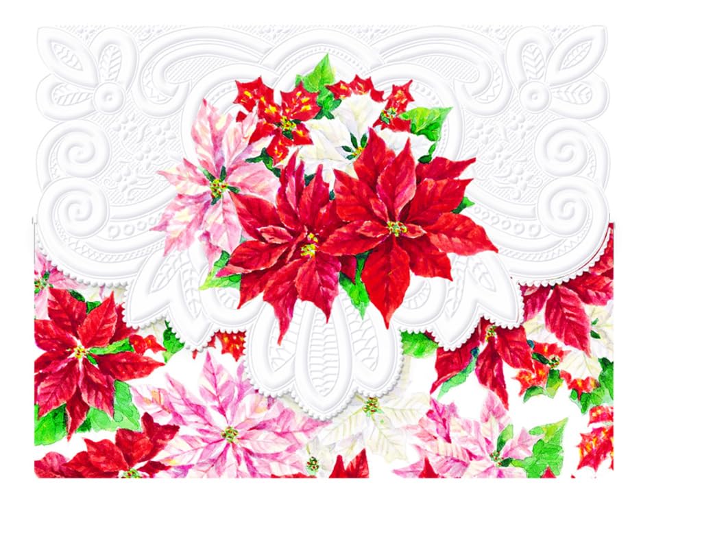 Poster Foundry Christmas Holiday Poinsettias Boxed Note Cards by Carol Wilson. 10 embossed 4x5 Die-Cut Notecards and Matching Envelopes in Decorative Gift Box with Magnetic Flap. NCPX2217