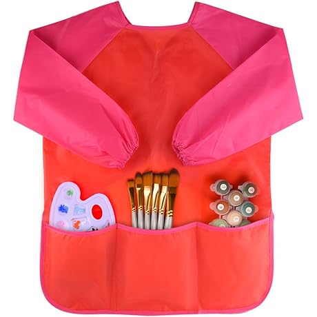 KUUQA Washable Red Waterproof Art Apron for Kids Aged 3-5
