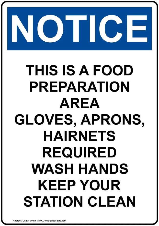 ComplianceSigns.com Vertical Notice This is A Food Preparation Area OSHA Safety Sign, 10x7 inch Plastic for Safe Food Handling