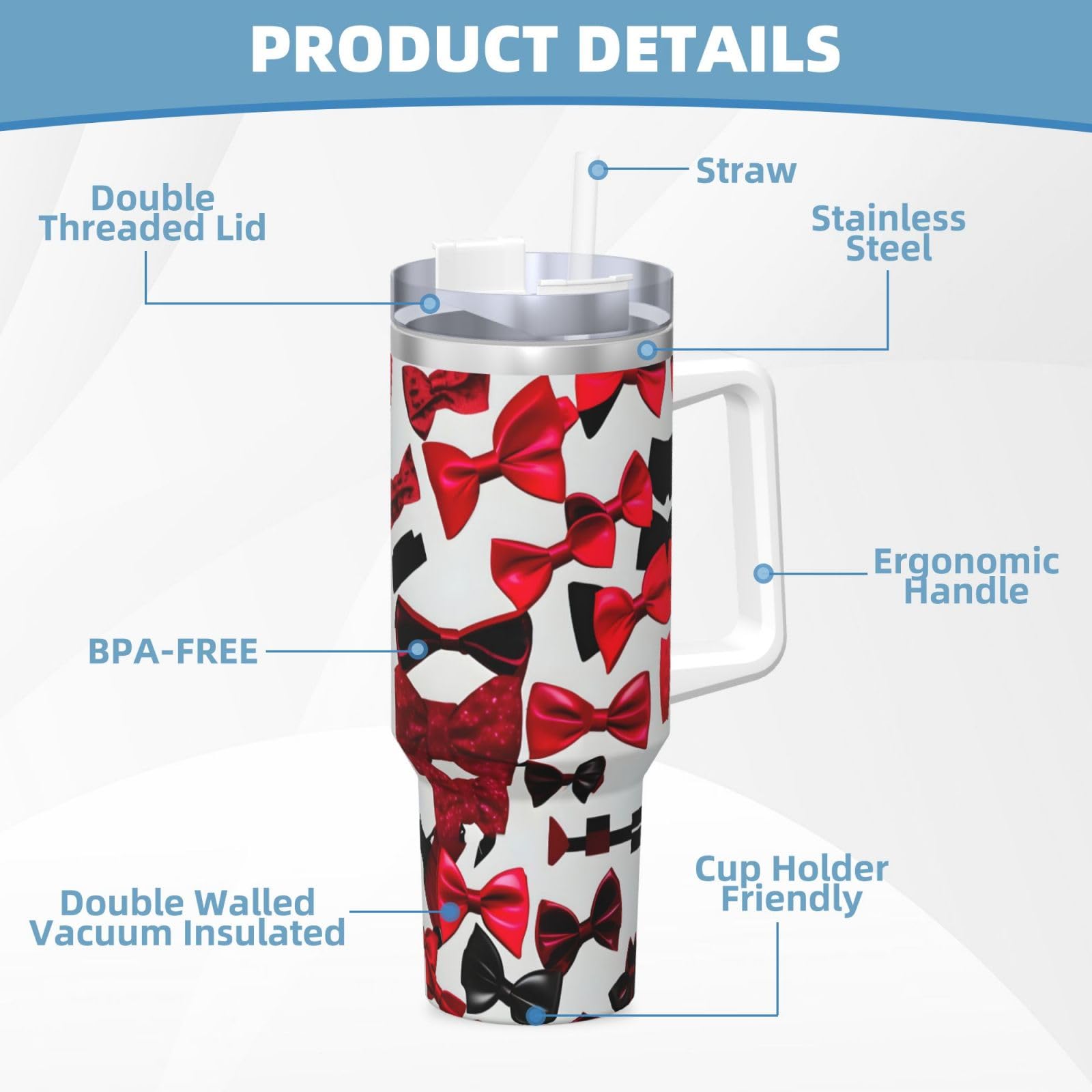 Lips High Heels, doppelwandige, isolierte Wasserflasche mit Griff und Strohhalm-Deckel, Edelstahl, 1,2 l