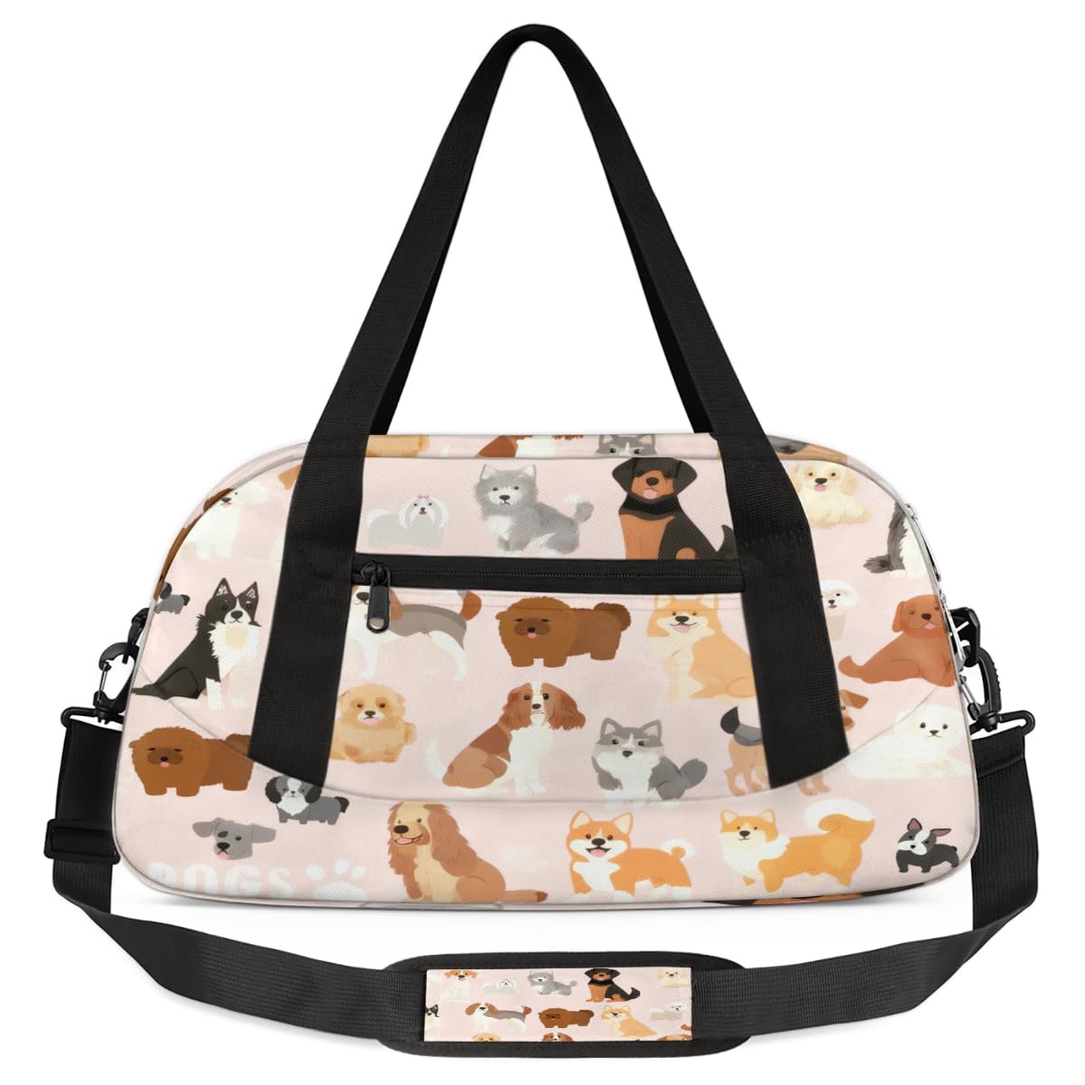Dog Duffle Bag for Girls, Cute Kids Overnight Bags Pink Girls Dance Bag Lightweight Water Resistant Foldable Dog Paws Sports Gym Bag Weekender