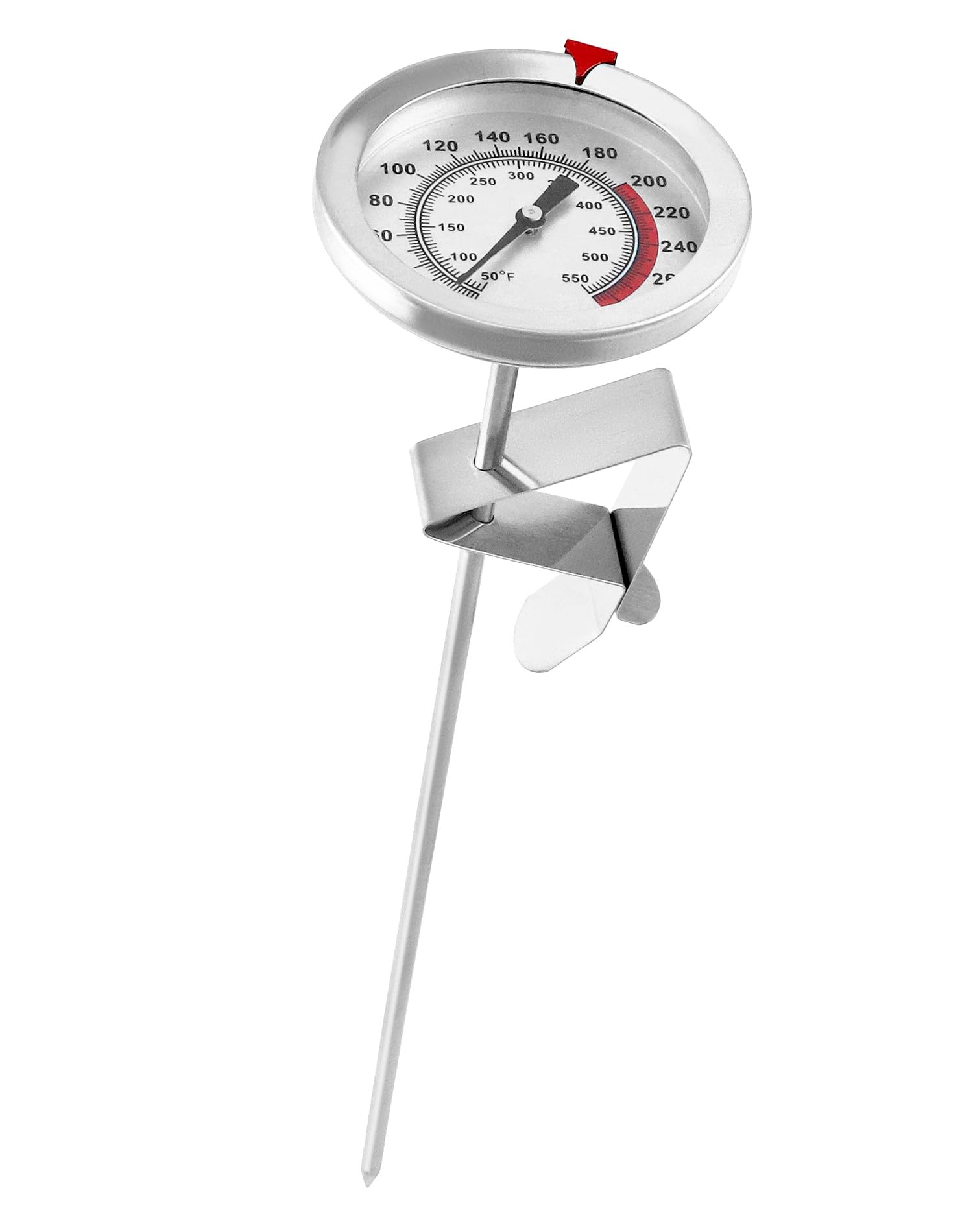 QWORK® Termometro olio frittura in acciaio inossidabile 304, Termometro carne barbecue 290°C/550°F con sonda lunga 23 cm