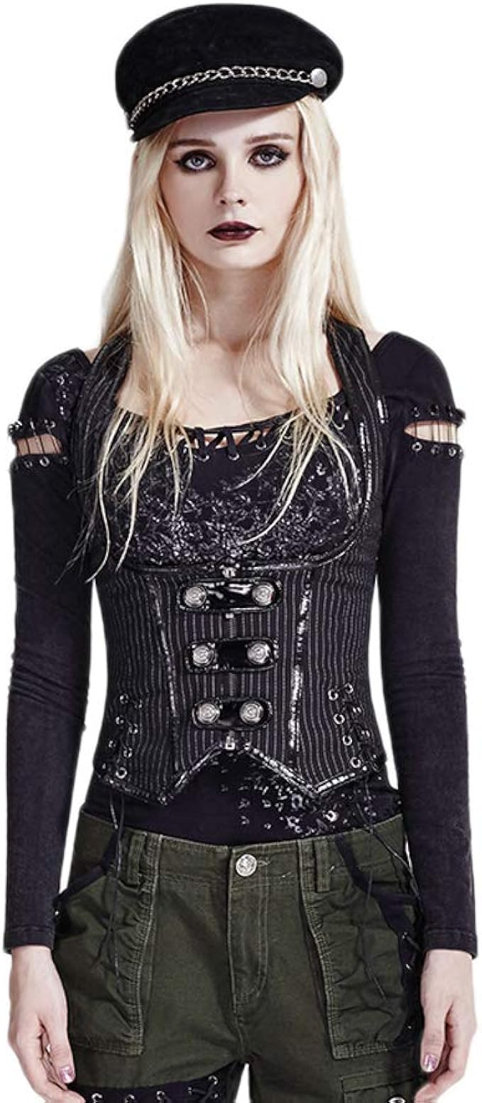 Amazon パンクレイブ女性パンク軍服ゴシック女性カジュアルベストファッションヴィンテージストライプパーティーパンクワシコート ベスト 通販 Amazon パンクレイブ女性パンク軍服ゴシック女性カジュアルベストファッションヴィンテージストライプパーティーパンクワシコート ベスト 通販