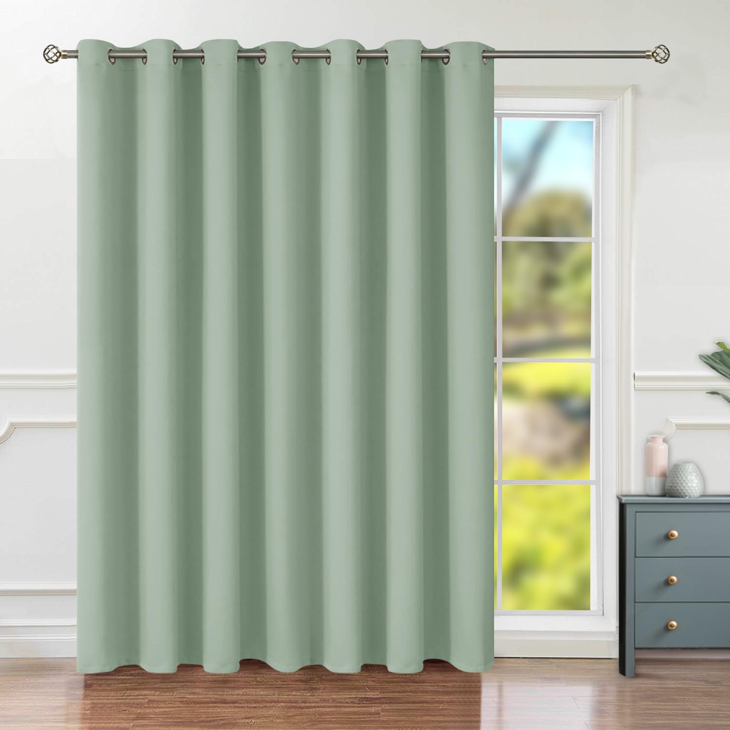 BGment Sliding Door Blackout Curtain, Thermal Insulated, 100x84 in, Frosty Green, 1 Panel