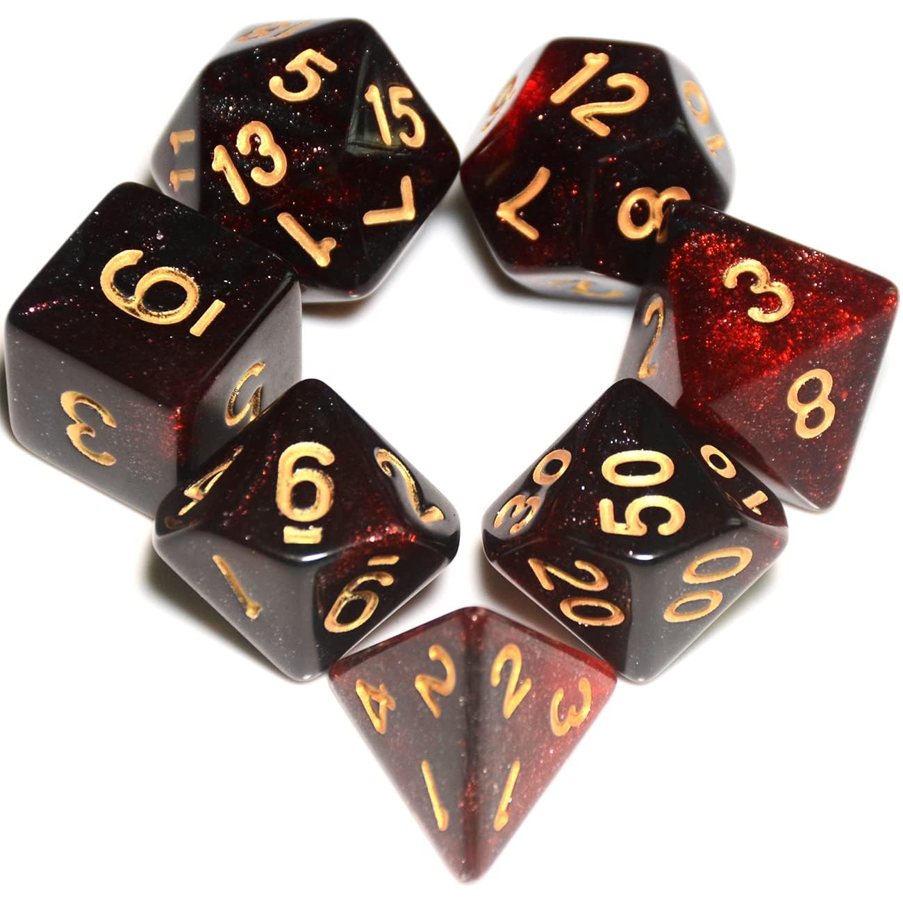 Dzxin DND Game Dice Set, 7PCS Polyhedral Dice Set for Dungeons and Dragons RPG MTG Role Playing Table Games (Red and Black)