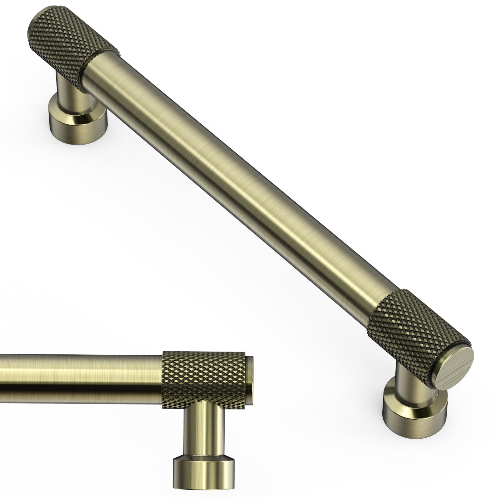 Amerdeco 10 Pack Brushed Antique Brass Cabinet Pulls 160mm(6.3Inch) Hole Center Cabinet Hardware Kitchen Cabinet Handles for Bathroom Drawer Pulls Dresser Pulls AM011