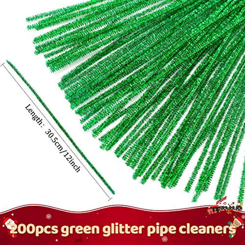 Image of Praisebank Green Glitter Pipe Cleaners for Crafts, 200pcs, Chenille Stems for DIY Projecets, Arts & Crafts Supplies for Festival Party Decorations