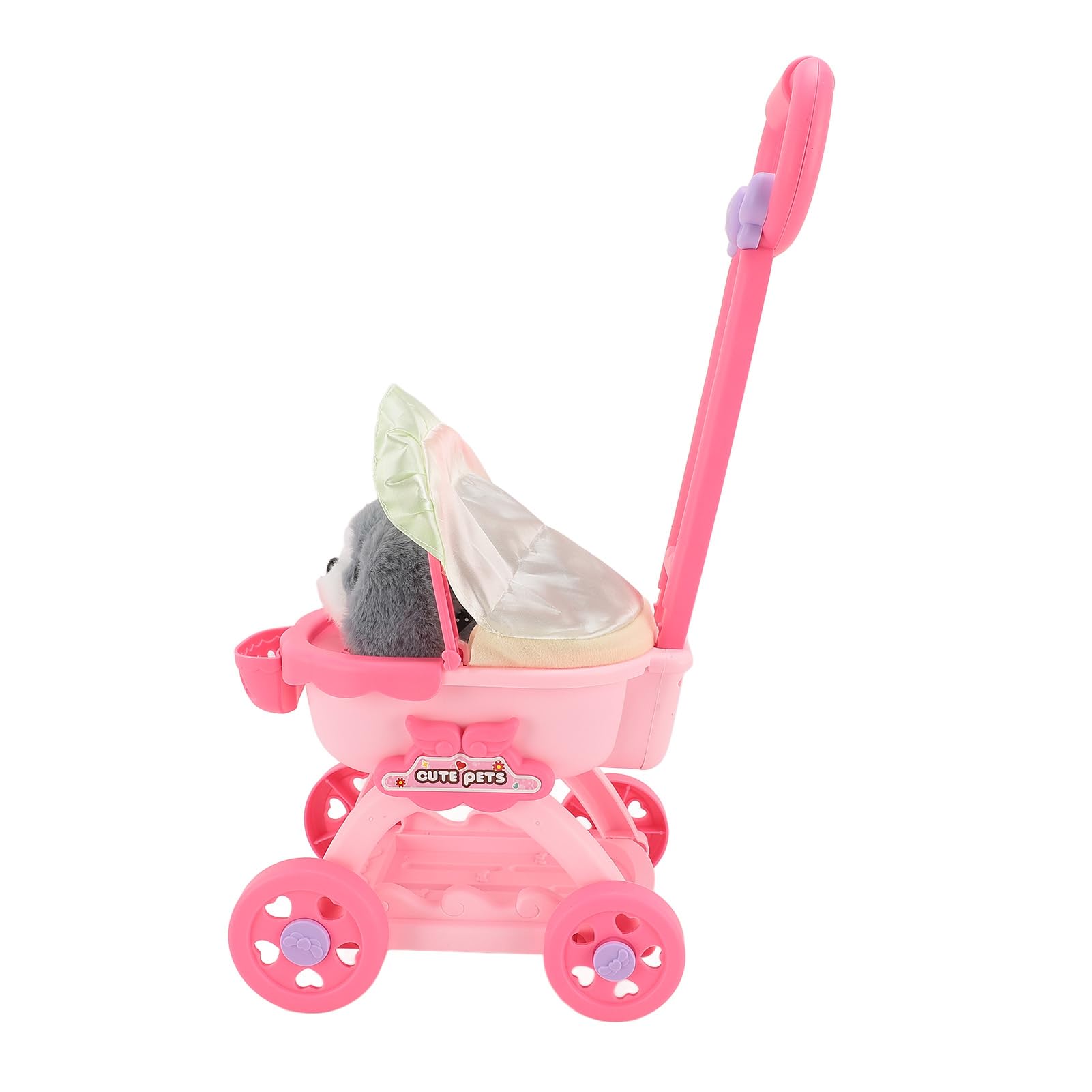 Pet Doll Stroller Toy Pretend Play Dog Large Push Cart Educational Toy for Boys Girls Children (Husky), Pink - Image 3