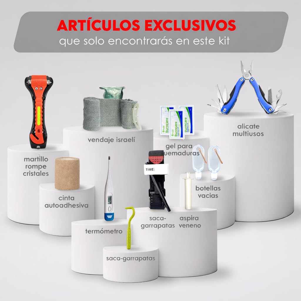 WONCROW ® Botiquin de Primeros Auxilios Completo - Accesorios de Camping Viaje Coche Moto - Kit Supervivencia con Tiritas Gasas Estériles Tijeras Enfermeria Sutura y Herramientas Militar Viajes Camper
