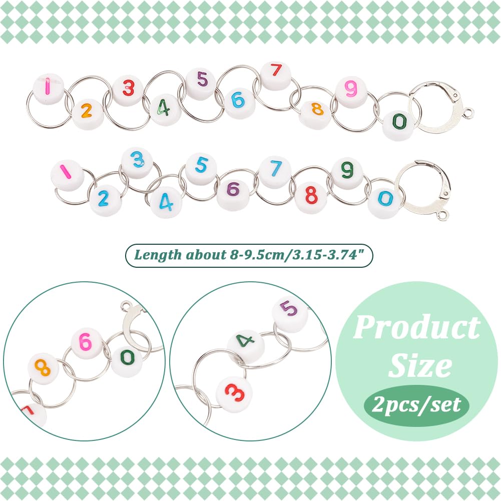 NBEADS 2 Pcs Number 0-9 Knitting Row Counter Chains, Chain Row Counter Knitting Stitch Counter Stitch Counters for Knitting Crochet Tracking Project Progress
