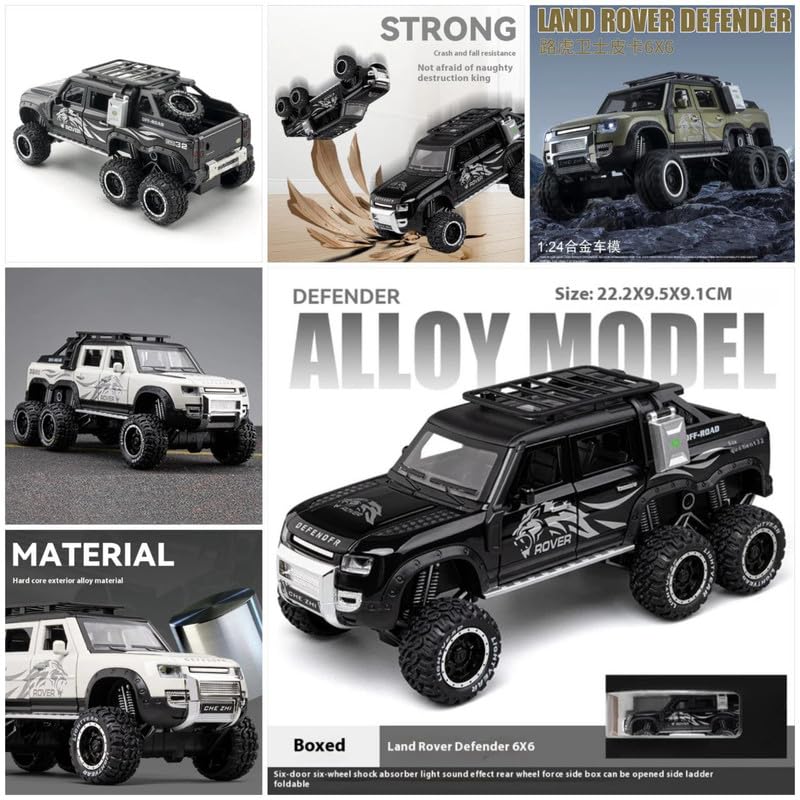 Image of VBE Land Rover Defender Six Wheels Off-Road Pickup Car Model 1:24 Scale Diecast Truck with Pull Back Action, Sounds & Lights - Perfect Collectible for Kids and Adults? Multicolor ?