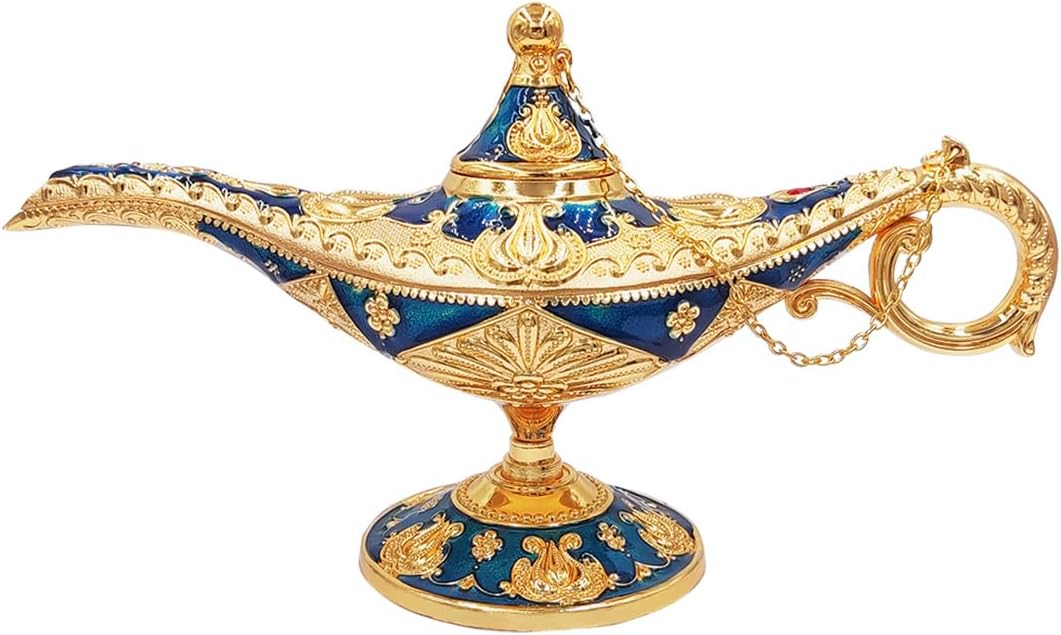 Hourwof Vintage Aladdin Magic Genie Lamp,Arabian Nights Costume Prop Lamp for Wedding Theme Party,Legend Wishing Light for Home Tabletop Decor Halloween Christmas Birthday Gift,Large Gold