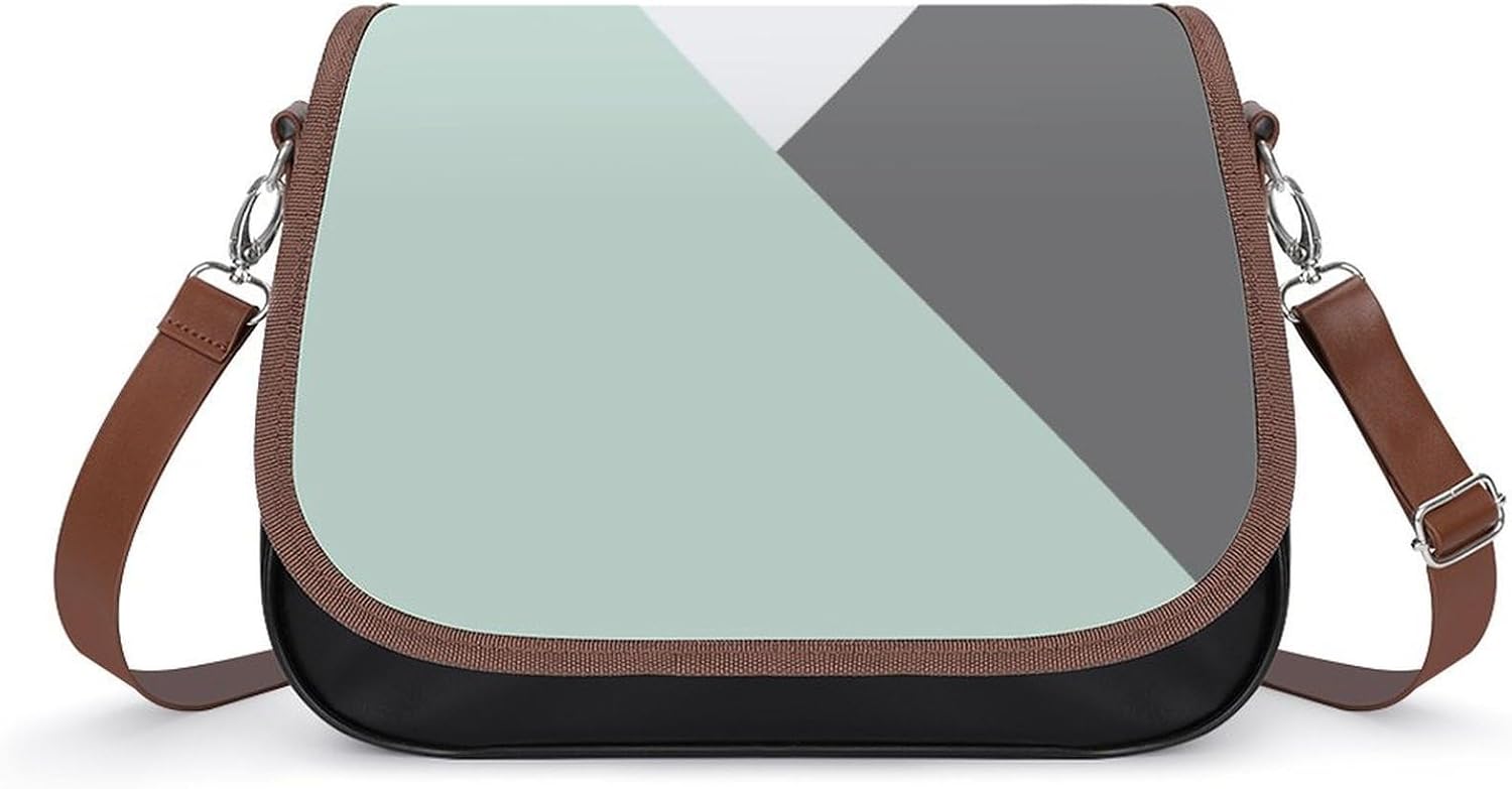 Modern Color Block Triangles Seafoam GreenWomen's Faux Leather Crossbody Bag, Waterproof Wrinkle-Resistant Shoulder Bag with Detachable Strap, Large Capacity Casual Handbag, Fashion Daily Purse for Sh