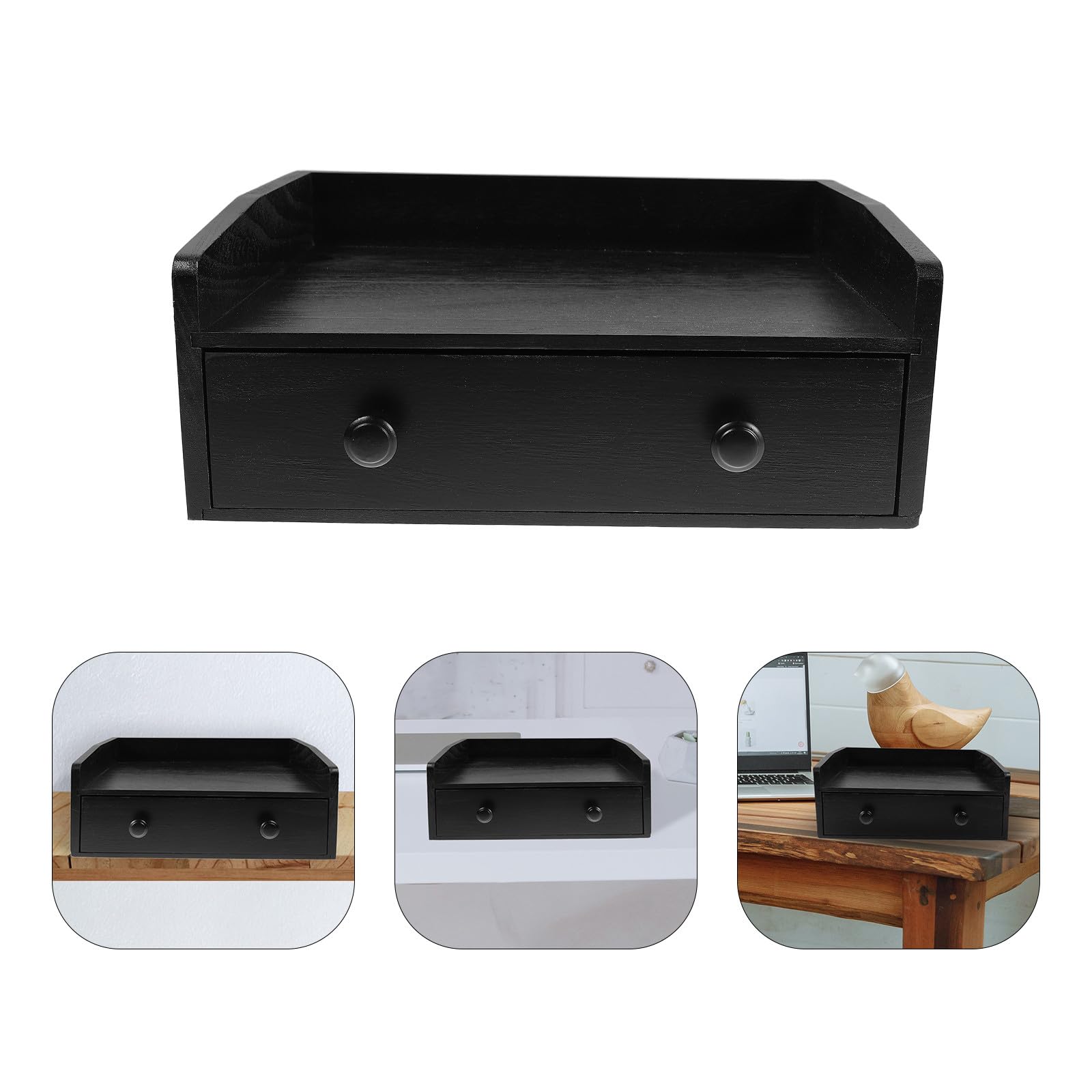 Uonlytech Armario de Almacenamiento de Sobremesa de Madera Negro con Gran Capacidad y Diseño Multifuncional para Organizar Bolsitas de Té y Café en Oficina o Decoración del Hogar