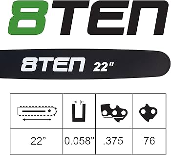 Amazon.com: 8TEN 22 Inch Chainsaw Guide Bar .058 3/8 76DL Chain