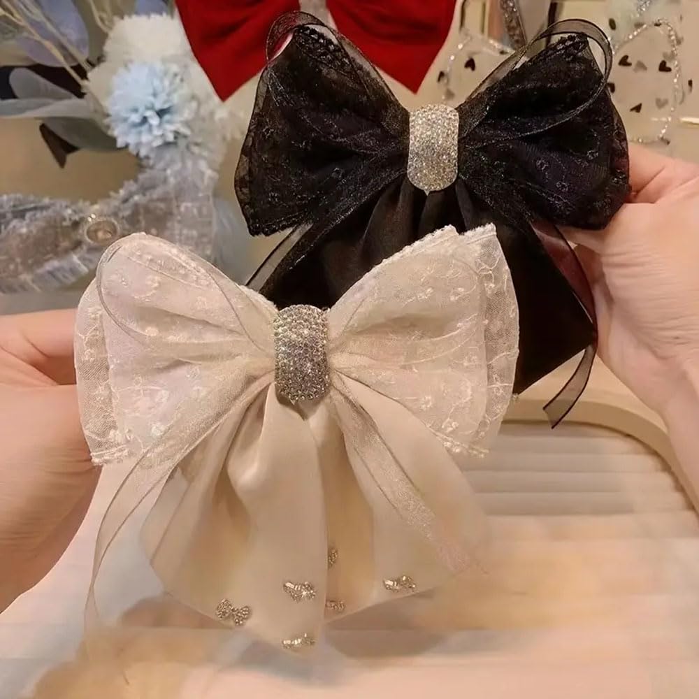 Ashkash 1 Pc Korean Fashion New Temperament Lace Hairpin Hair Clip for Women Satin Big Bow Ponytail Hairpins for Hair Women Accessories (Black & Off White) Random Color Received (B0CR43TDMS) Amazon Price History, Amazon Price Tracker
