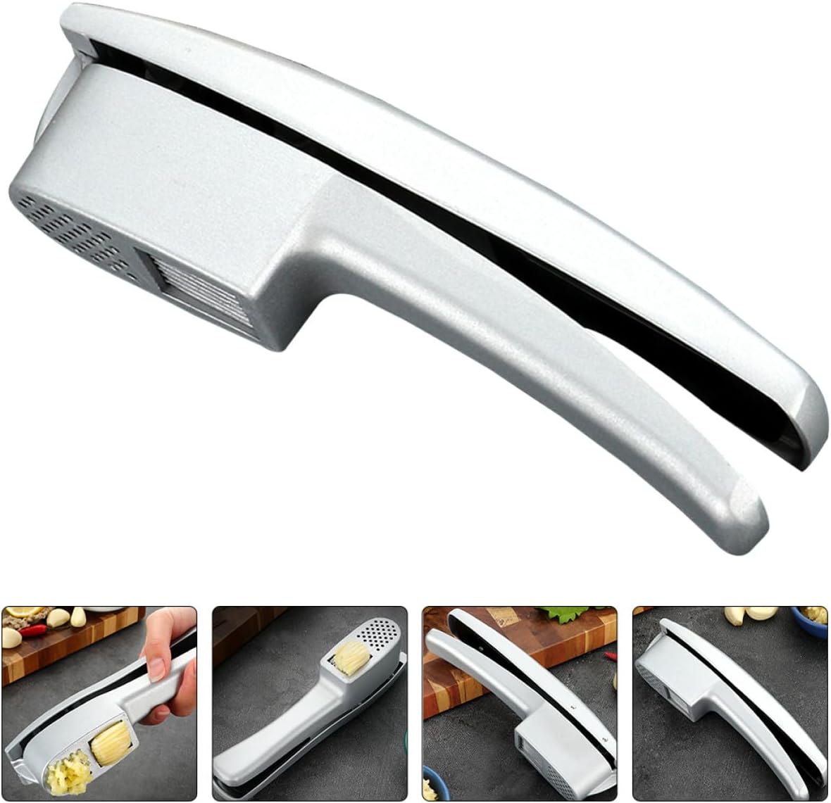 Manual Aluminum Alloy Garlic Press and Slicer, Handheld Crushed Garlic Maker with Masher Function for Kitchen Cooking and Food Preparation