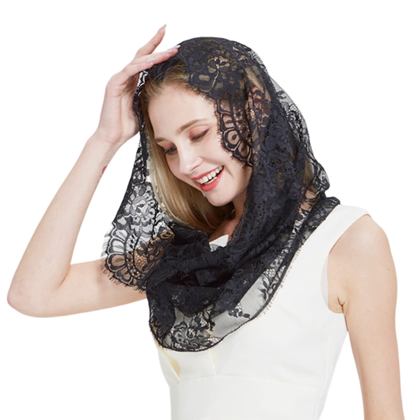 Yazhuq Elegant Comfortable Headscarf Breathable Soft Lace Head Scarf Churches Mantilla for Ceremonies