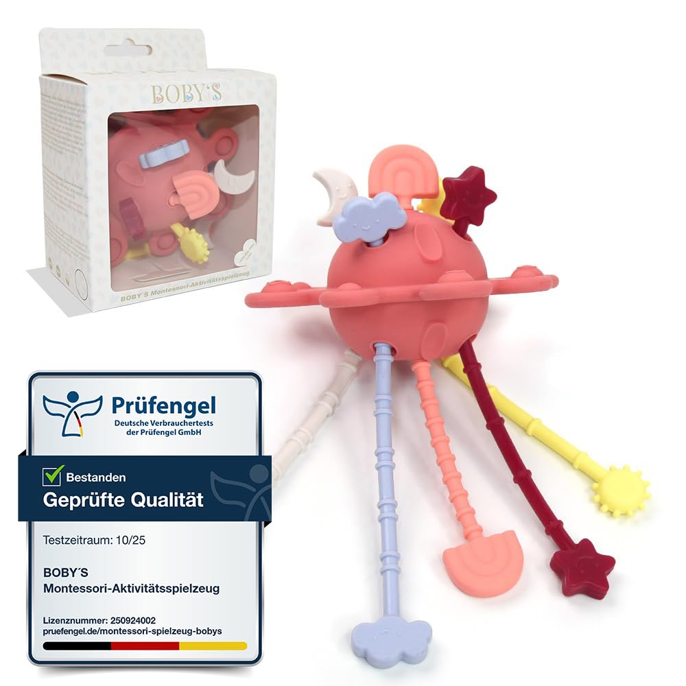 BOBY’S Activity Greifball Baby Spielzeug Silikon Beißring sensorisches Montessori Motorik Spielzeug Baby Beißring Greifspielzeug Babyspielzeug Lernspielzeug Frühförderung 0-36 Monate BPA-frei (Rot)