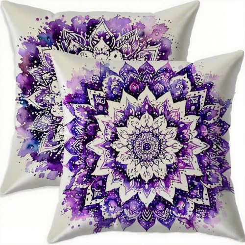 Housse coussin 70x70cm velours violet imperméable lot de 2 - 2