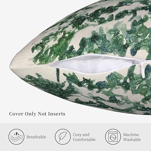 Miniatura 6 de Juego de 2 fundas de almohada navideñas de 20 x 20 pulgadas, diseño de árboles del bosque, fundas de almohada verdes, fundas de almohada de invierno