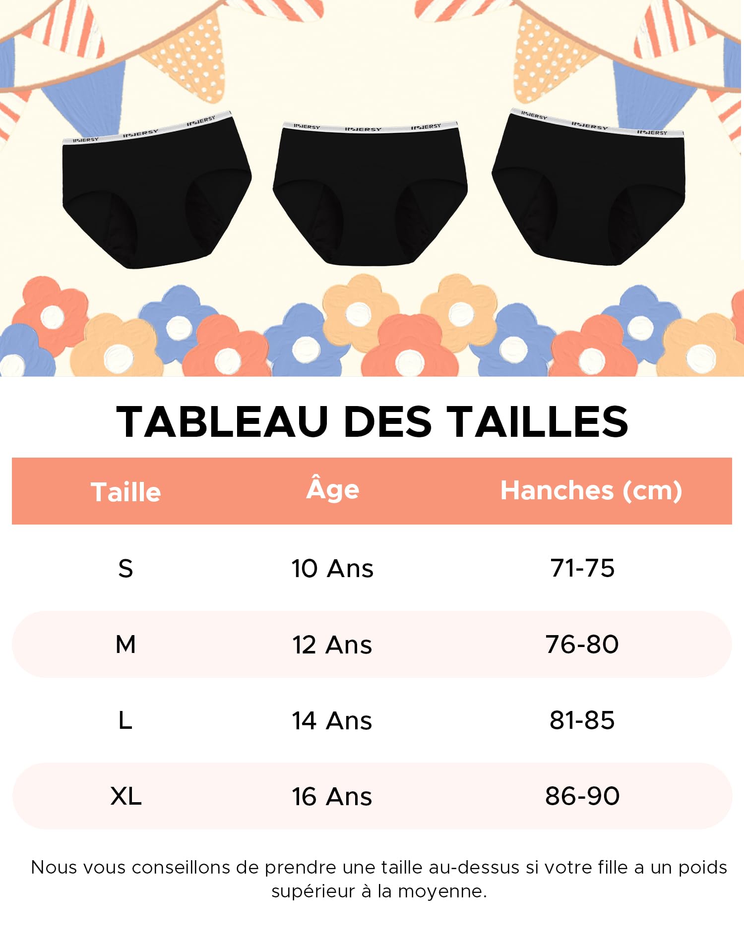 INNERSY Culotte Menstruelle Coton pour Fille Adolescente Slip Périodique Lavable Shorty de Règle 10-16 Ans Lot de 3