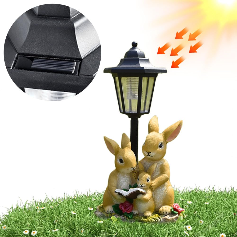 Figurines de jardin solaires en forme de lapin pour l'extérieur, avec lanternes solaires, résistantes aux intempéries, statues de jardin, décoration de jardin, cadeau pour la maison, la cour