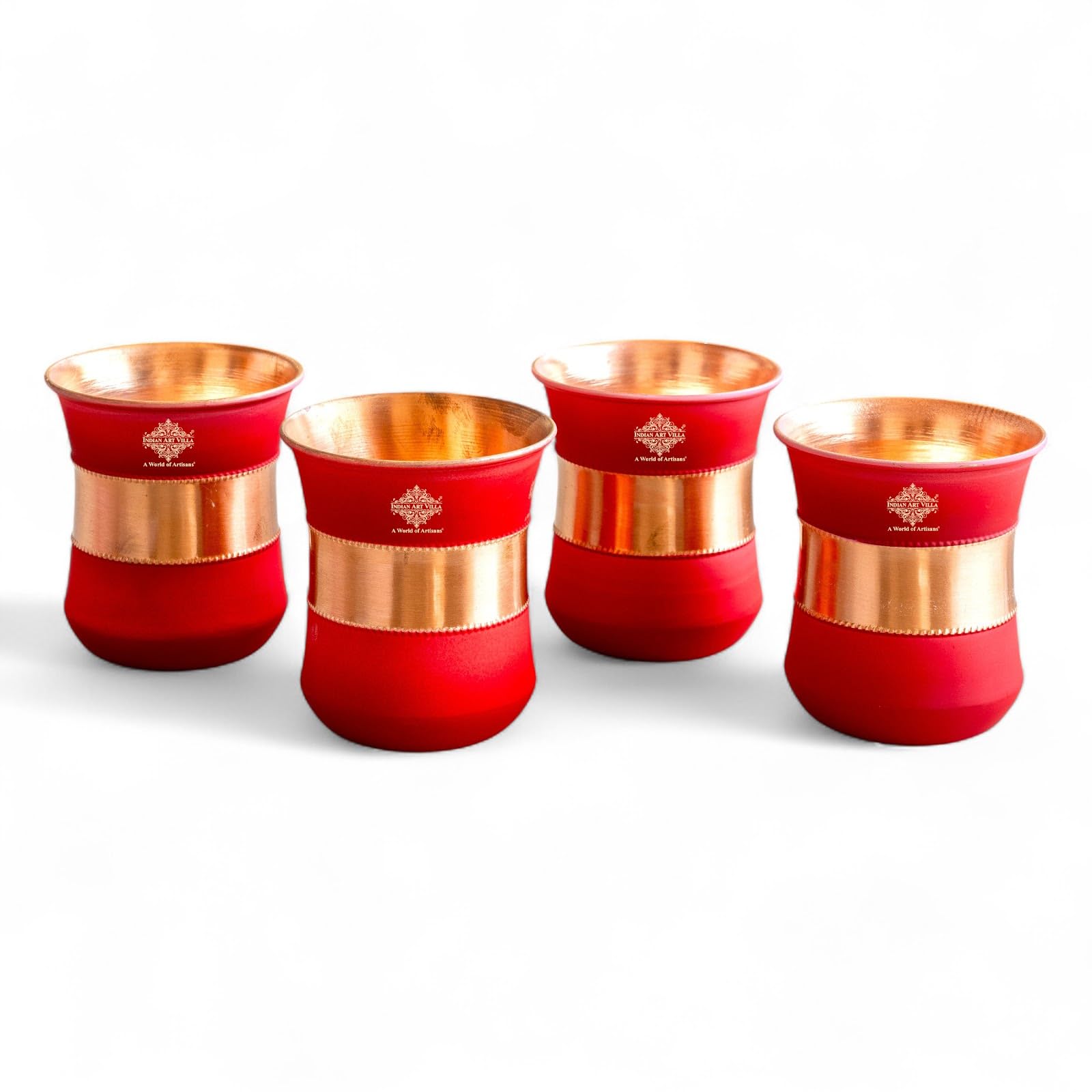 Indian Art Villa Copper Half Silk Finish Red Ombre Glass 10 Oz Pure Copper Drinkware for Daily Use