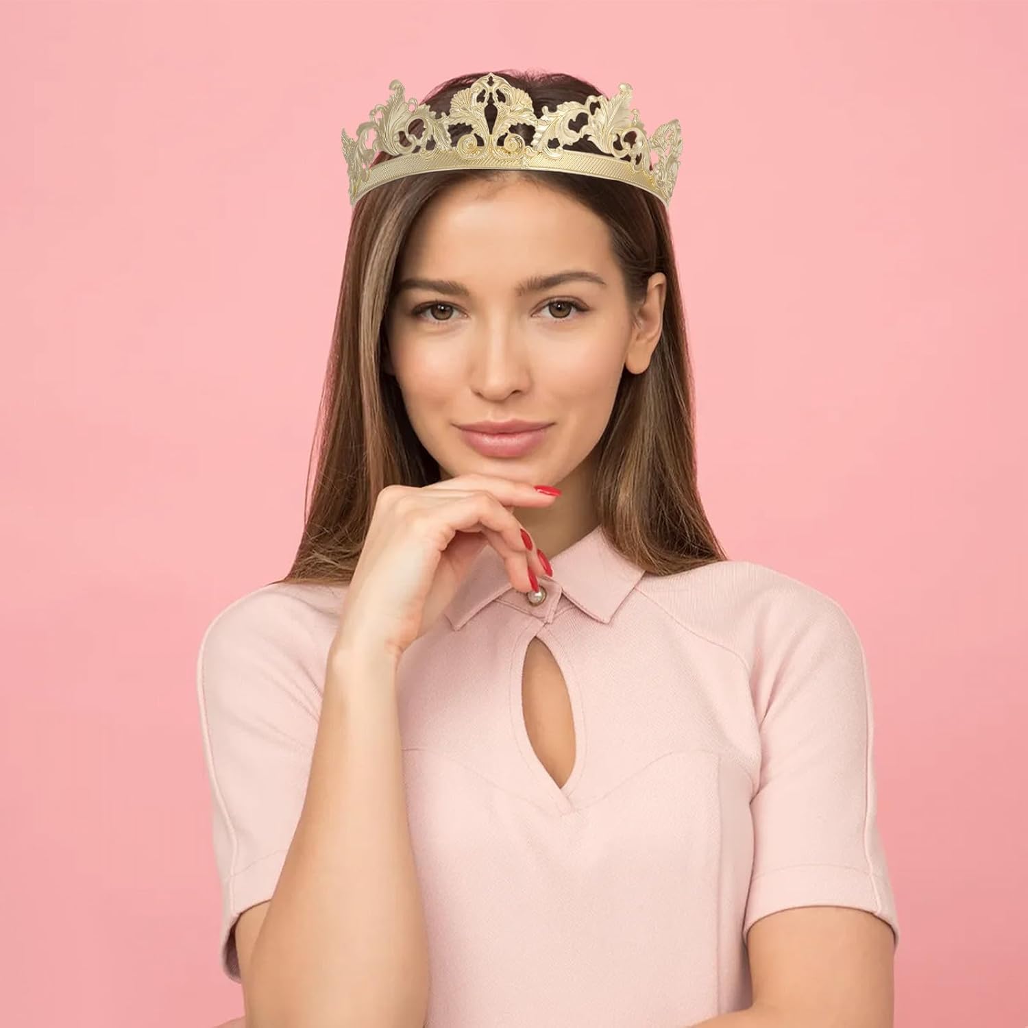 Abaodam Metal Crown Hair Decor for Women and Cosplayers Golden