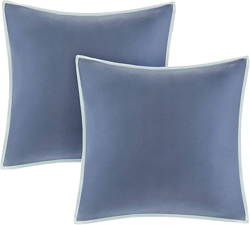 Miniatura 17 de Madison Park Juego de temporada, falda de cama a juego, almohadas decorativas, Queen (90 x 90 pulgadas), Isla, medallón floral azul, 8 piezas