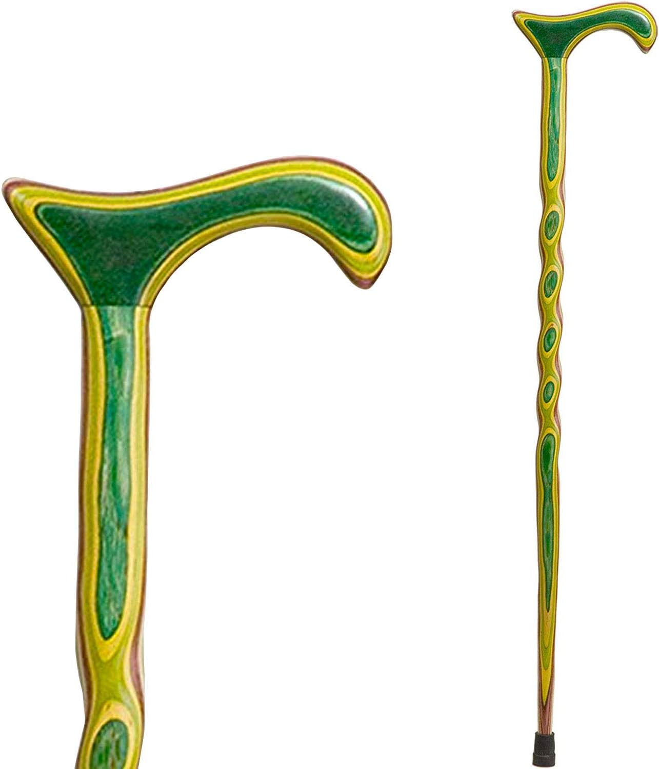 Brazos 37" Handcrafted Twisted Colorwood Wood Walking Cane for Men and Women, Green, Made in the USA