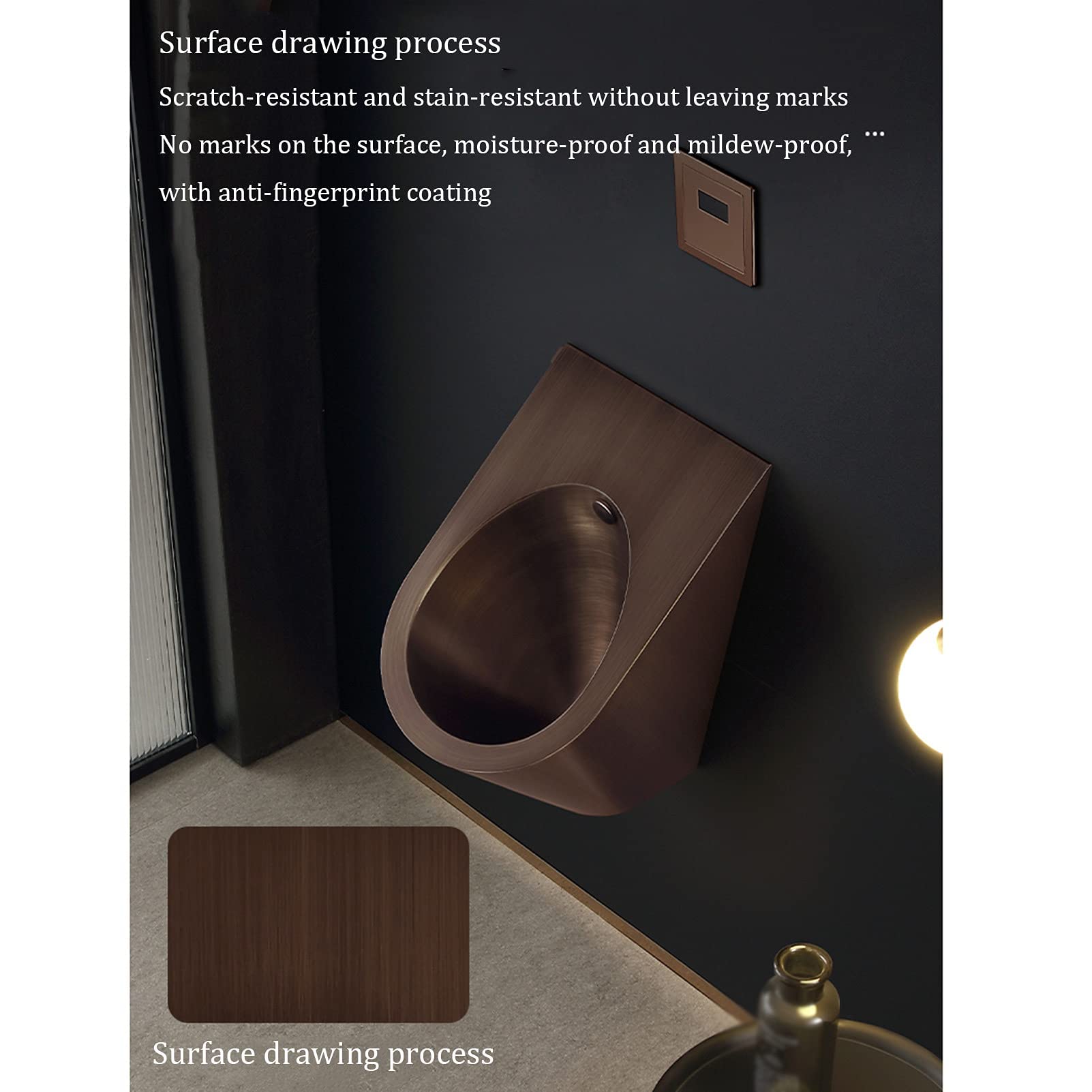 Orinatoio in Acciaio Inox 304, WC sospeso a Parete, orinatoio Maschile a Parete, Scarico a induzione, WC pubblico, Piccolo WC Verticale, Adatto per Famiglie, Ho, Brown-B