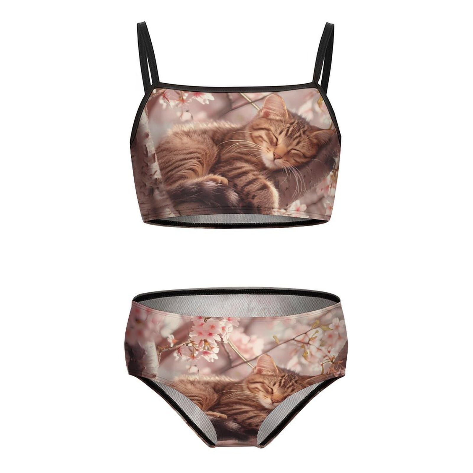 Cute Cat Sleeping on A Tree Girls Swimsuits Two Piece Bikini Sets Beach Sport Swimwear Bathing Suit 6-7Y?110cm?