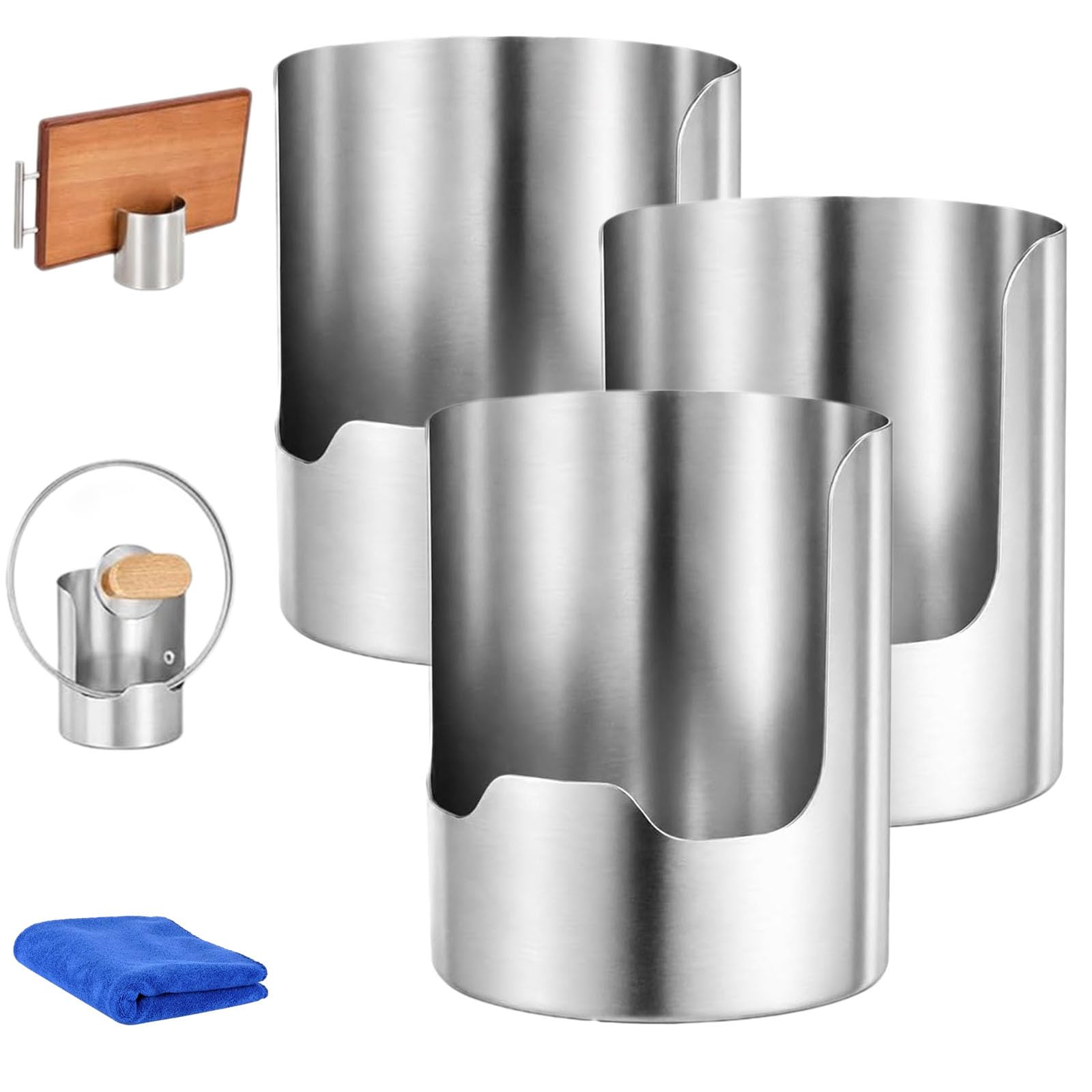 Multifunctional Kitchen Utensil Holder, Stainless Steel Countertop Organizer and Spoon Rest for Countertop, Space-Saving Pot Lid Rest Stand for Home, Cooks, Kitchens，3pcs