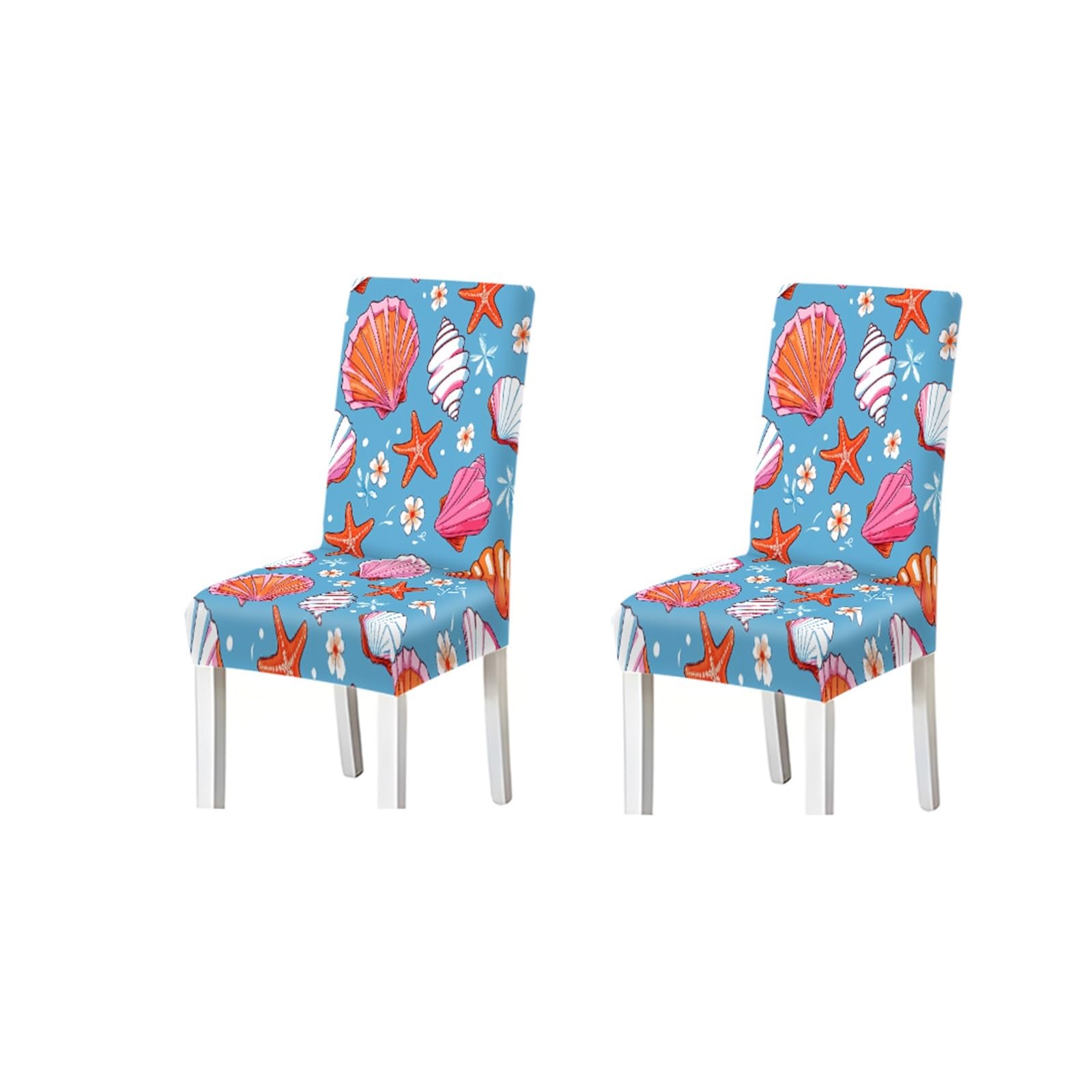 KXUAUV Seashell Starfish Coastal Pattern Print Dining Chair Covers Set Of 2/4/6, Stretch Slipcovers For Kitchen Dining Room Seat Protectors for Restaurant Hotel Party(2PCS Chair cover)