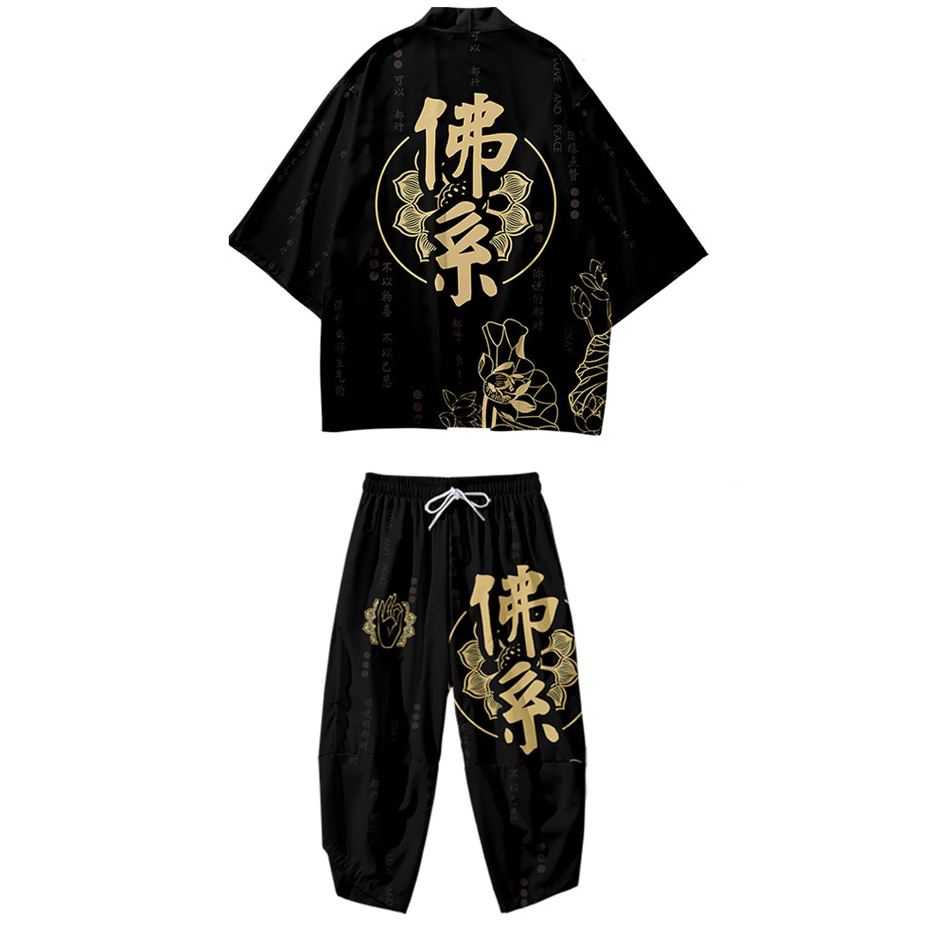 Mens Kimono Set 3/4 Sleeve Haori And Shorts Casual 2 Piece Japanese Outfits