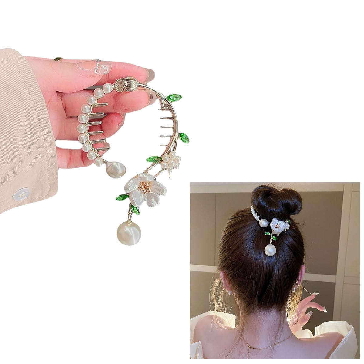 Pinza para el pelo para mujer, flores de camelia, pinzas de pelo para mujer, pinzas de metal con flores para pelo grueso,golden