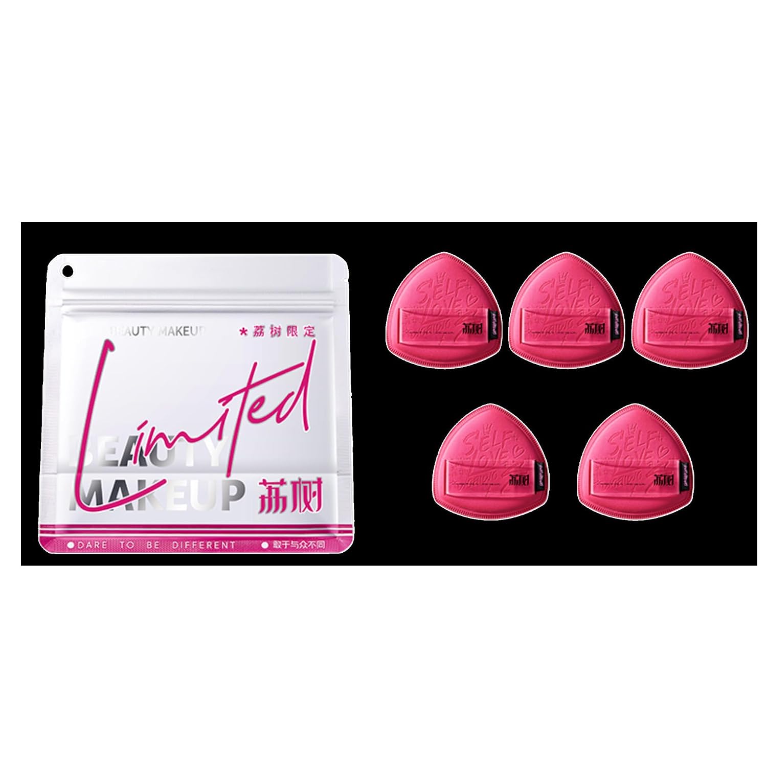 1 Bag of of 5 PCS Lishu Puff Foundation Makeup Sponge, Limited Edition Pink Triangle Soft Puff Set