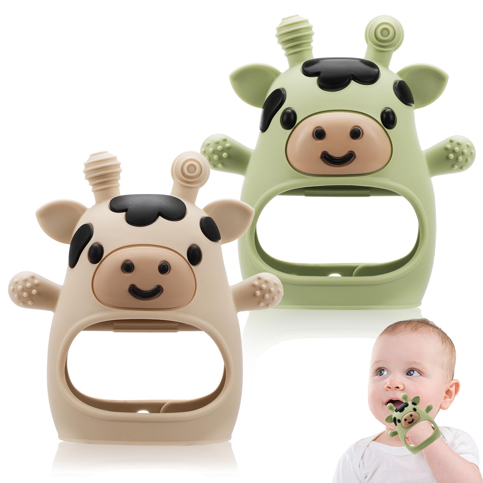 Photo 1 of 2 Pack Baby Teething Toys 0-6 6-12 Months, Adjustable Anti Dropping Wrist Teething Mittens, Food Grade Silicone Baby Chew Toys for Sucking Needs Teether for Newborns Infants Teething Relief