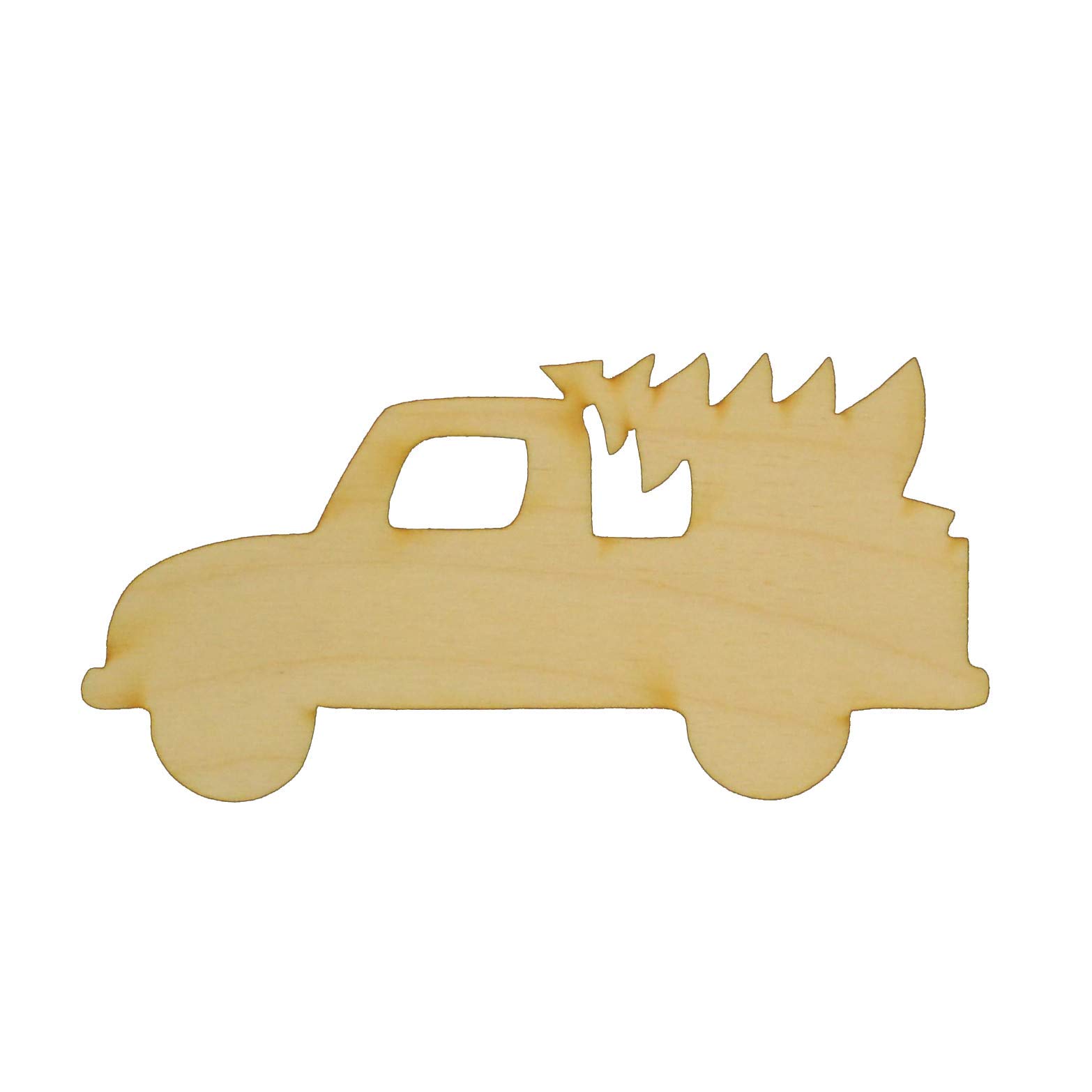 Unfinished Christmas Tree Truck Wood Cut Out Available in a Variety of Sizes and Thicknesses (1/8” Thickness, Small 5" x 2.5" (Package of 10))