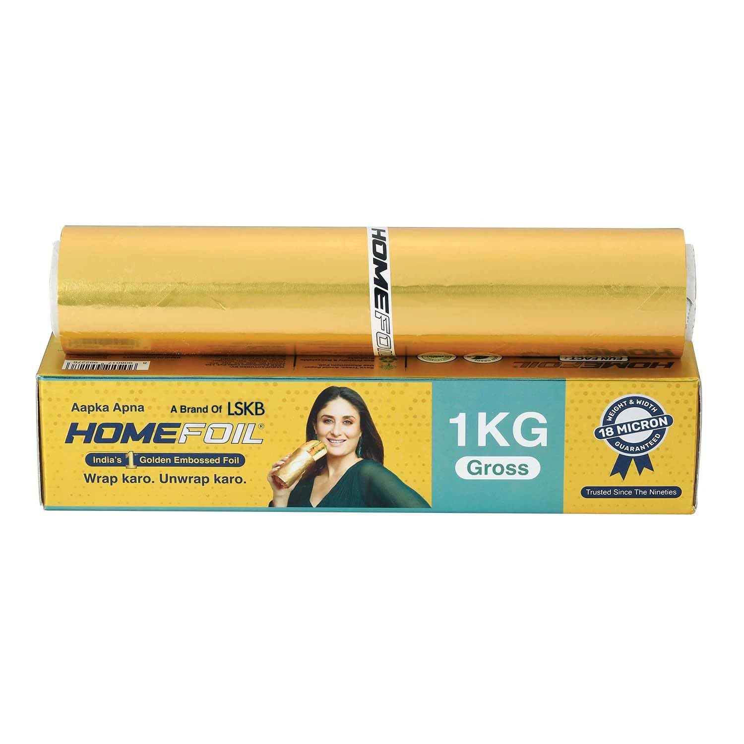HOMEFOIL 1 Kg Gross Golden Embossed Converted Aluminium Foil | 18 Micron Thickness | Ideal for Food Wrapping, Packing, Storing and Serving | 48.64 Meters Net Guaranteed Length-image-37