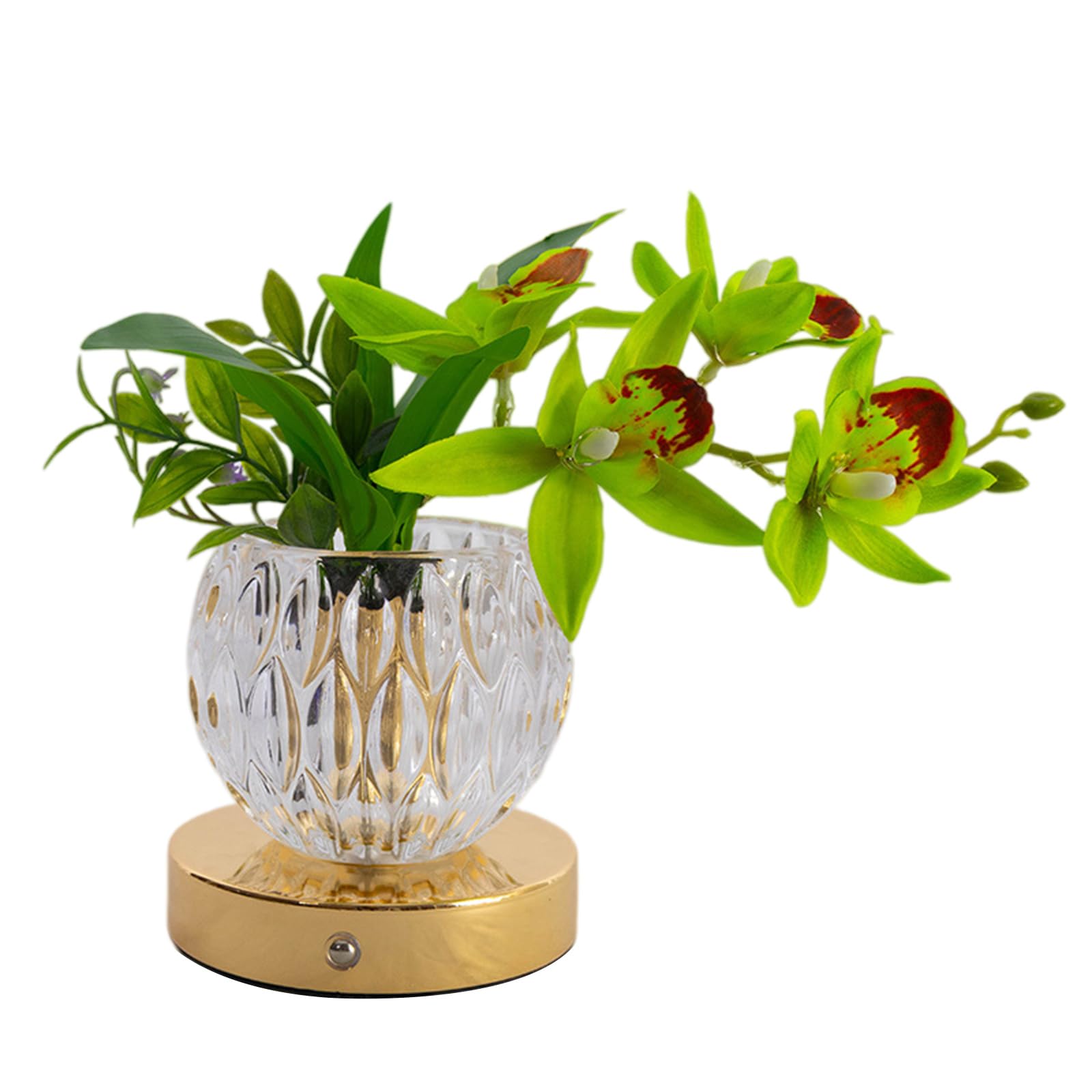Introti 3-Color Touch Dimming Orchid Glass Night Light Rechargeable Artificial Flower Light Desktop Ambient Lights for Living Room Dining Room Bedroom Festival Home