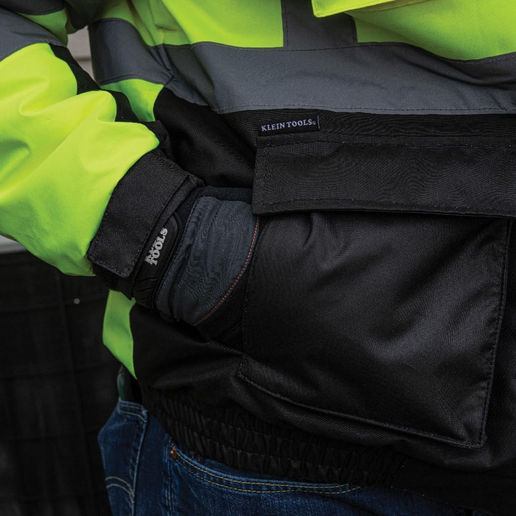 KLEIN TOOLS 60364 Bomber Jacket, High-Visibility Reflective Winter Jacket, 220-Gram Insulation for Superior Warmth, ANSI Compliant, Large - Image 3