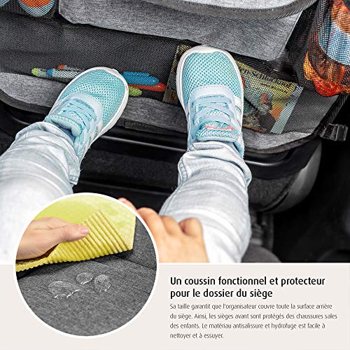 reer Autorücksitz-Organizer TravelKid Entertain, mit Tablet-Fach, schmutzabweisend, viele Taschen, für alle Autositze, auch Sportsitze, grau, 1 Stück (1er Pack)