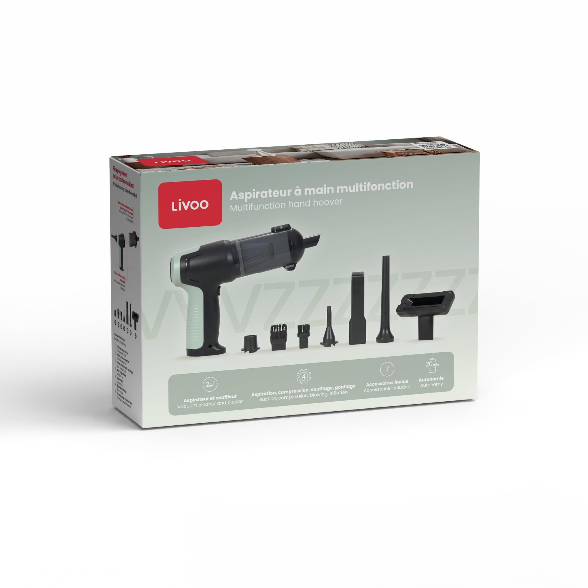 Livoo DOH146V - Aspirador de Mano multifunción (2 en 1, 4 usos, 40 W, 7 Accesorios incluidos)