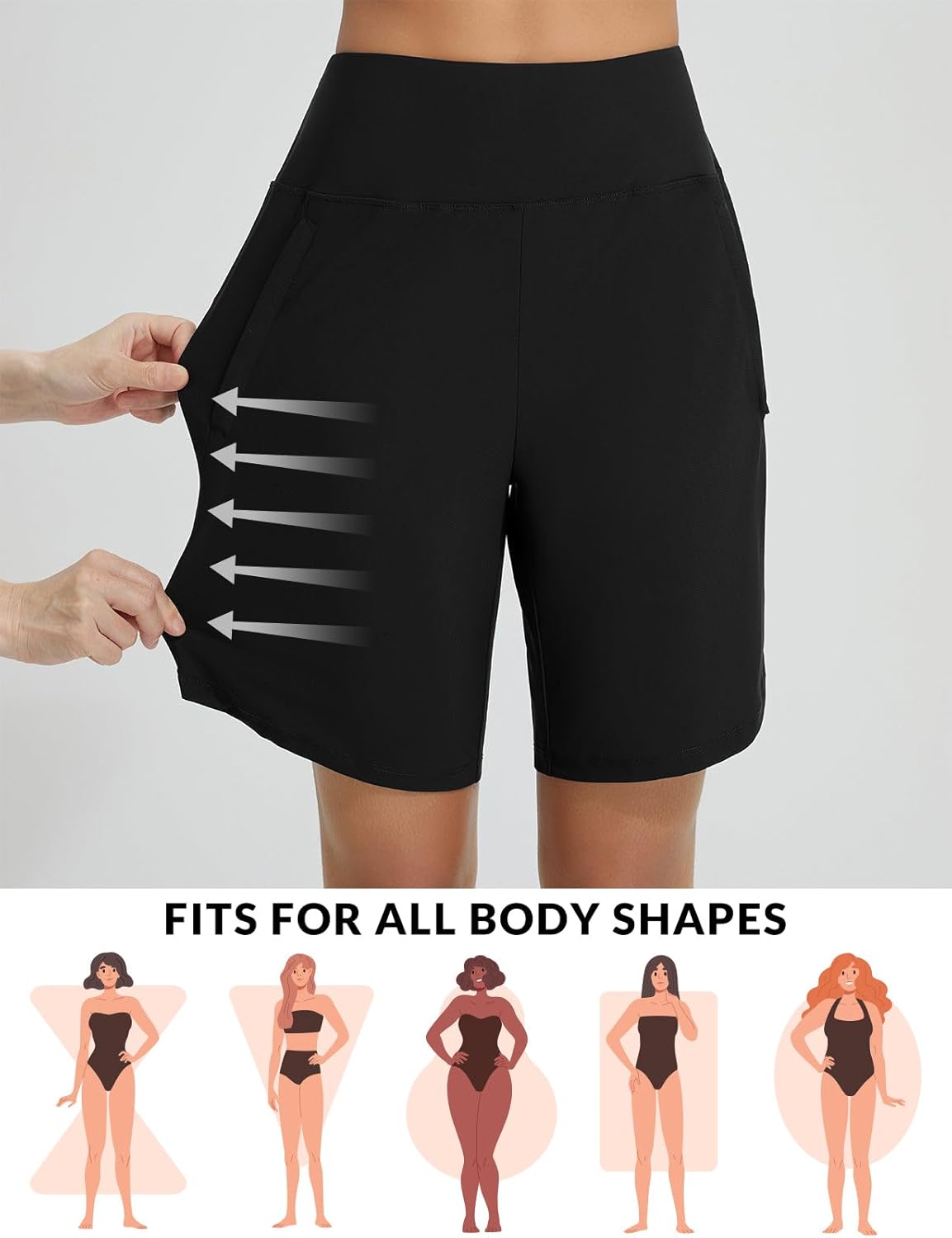 baleaf Women's 9" Long Swim Shorts with Zipper Pockets High Waisted Board Shorts for Swimming with Liner UPF 50+ - Image 6