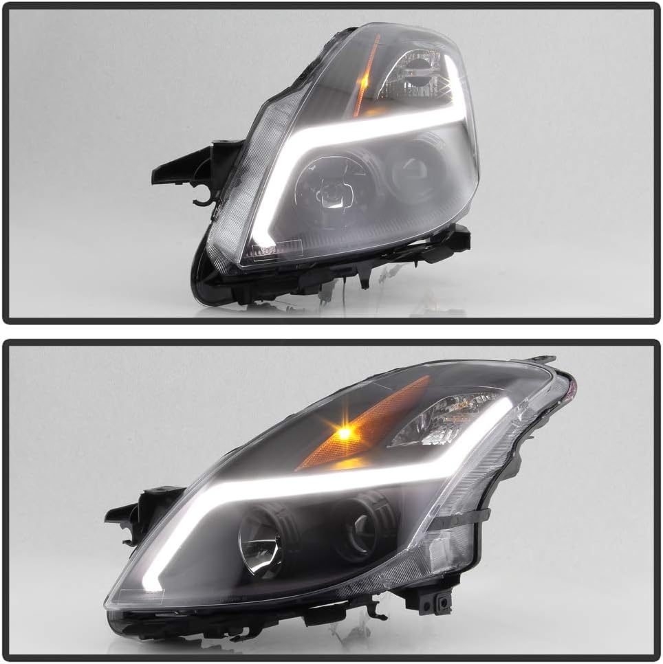 ACANII - For [Halogen Model] 2008-2009 Altima 2-Door Coupe Black Housing LED Light Tube Projector Headlights Headlamps