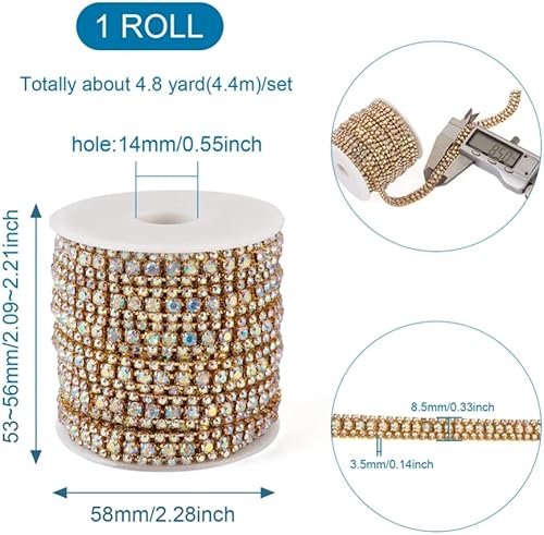 Vista 104 de Fashewelry 6 yardas de diamantes de imitación de cristal de tamaño mixto, oro y plata, bandas de diamantes de imitación de latón transparente