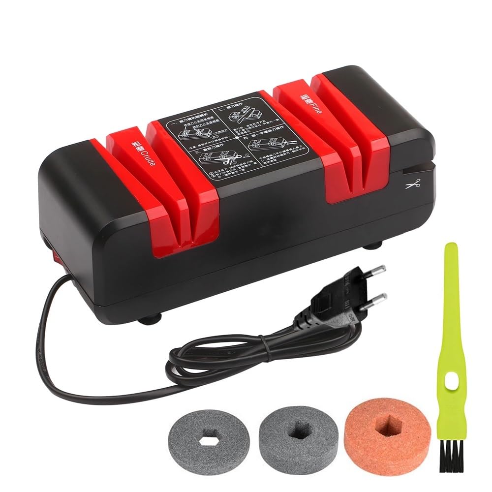 Elektryczna ostrzałka do noży Automatyczne ostrzałki do cięcia 15-stopniowy skos Surowe i drobne rowki Noże Nożyczki Kuchenna maszynka do mielenia(Red Set 2)